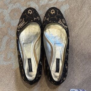 Dolce & Gabbana Black Lace Flats with Gold Insole